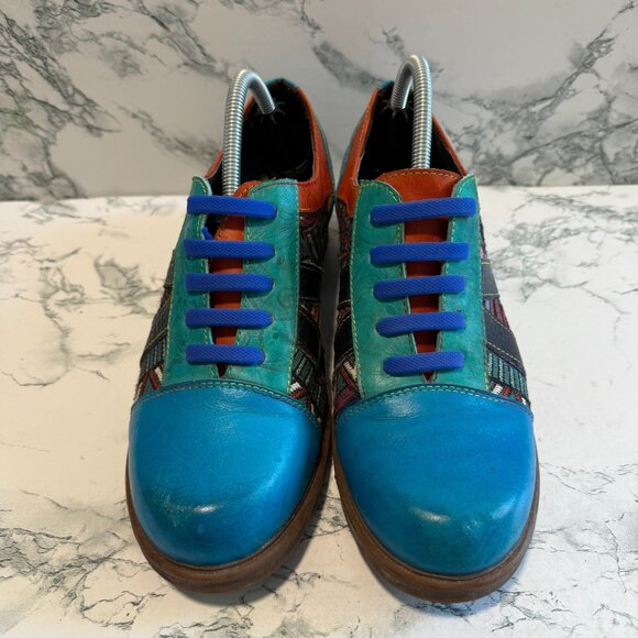 Socofy Women 39 US 8-8.5 Bohemian Loafer Shoe Leather Colorful Art to Wear Boho - Picture 2 of 7